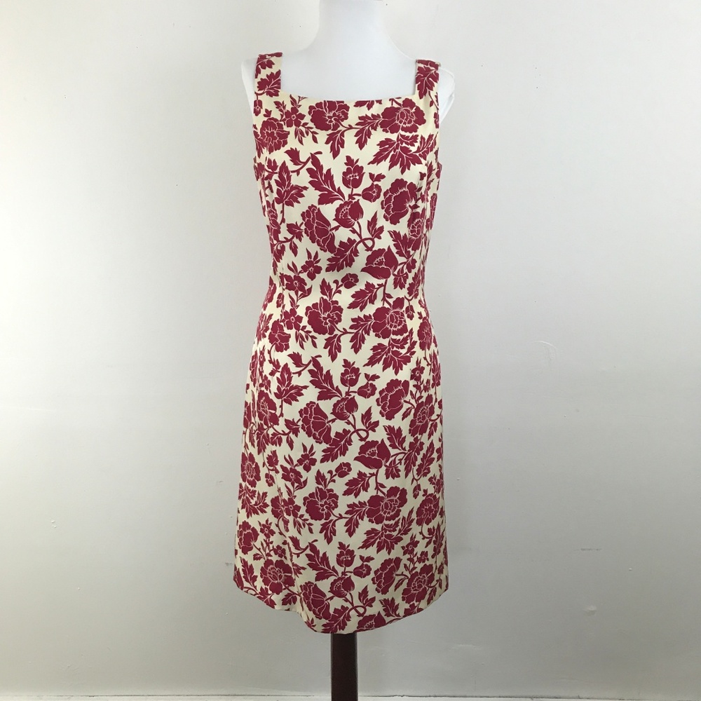 Ann Taylor Silk Sheath Dress 6 Red Cream Floral